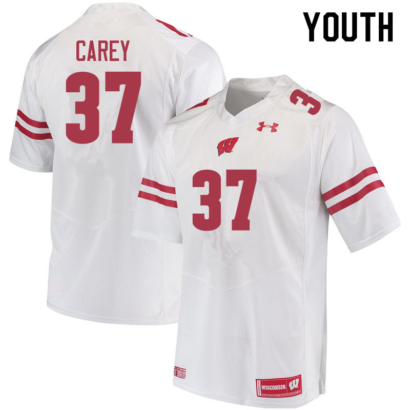 Youth #37 Bryce Carey Wisconsin Badgers College Football Jerseys Sale-White